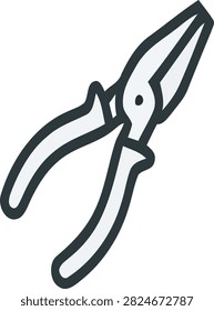 Thick line needle nose pliers tool icon vector illustration isolated on white background electrician pliers