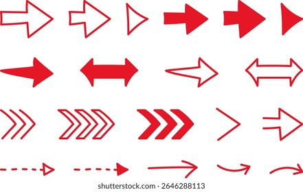 Thick Line and Solid Red Arrow Set Vector Material