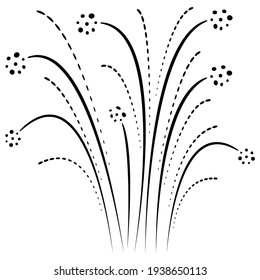 Thick lush fireworks. Explosions for the night show in the sky. Vector icon isolated on white, hand drawing style.