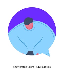 thick man chat bubble avatar character isolated male cartoon portrait flat vector illustration