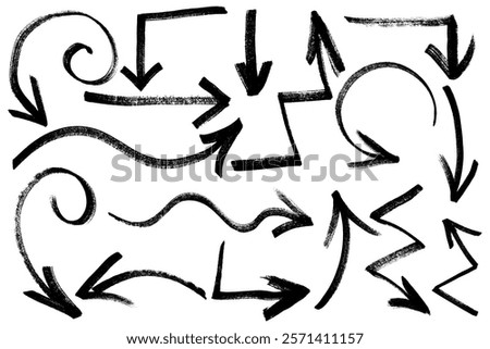 Thick Marker Arrows Set. Bold Scribble Ink Grunge Arrows Shapes. Arrows icons set hand draw with markers