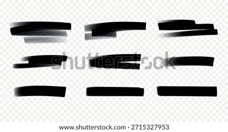 Thick marker strokes. Various black hand-drawn marker highlights and underlines