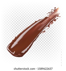 Thick melted chocolate smeared on the surface. Chocolate smear, decor, presentation, dessert. Liquid chocolate. Vector 3d realistic illustration isolated on white transparent background.