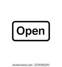 Contorno espesso da placa retangular com texto aberto, gráfico minimalista para exibição da janela da loja e disponibilidade de varejo