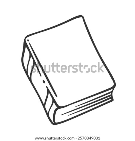 Thick paper book with blank cover line icon. Outline hand drawn closed vintage hardcover book with stripes on spine. Education, library literature mascot, simple textbook icon vector illustration