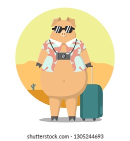 Thick pig. A pig on rest. Cartoon pig. The pig travels.