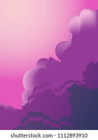Thick pink rainy clouds with sunshine on them