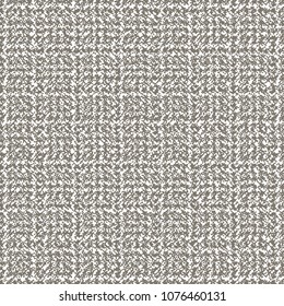 Thick plaid fabric, knitted of wool. Monochrome textured rough background. Vector illustration.