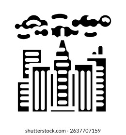 thick pollution cloud hanging over skyscrapers glyph icon vector. thick pollution cloud hanging over skyscrapers sign. isolated symbol illustration