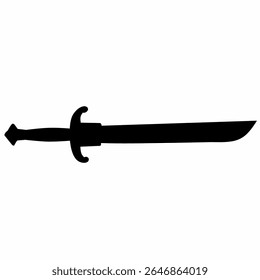Silueta espada gruesa y poderosa con una guardia audaz, adecuada para diseños de armas de personajes de juegos de fantasía.