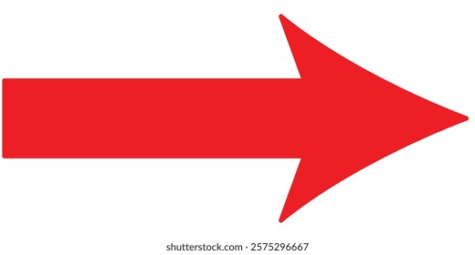 Thick, red arrow pointing right. Long, straight-line arrow icon. flat style Arrow symbol. Graphic illustration for direction symbols, up and down signs. Vector horizontal arrow variation. EPS 10