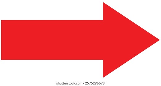 Thick, red arrow pointing right. Long, straight-line arrow icon. flat style Arrow symbol. Graphic illustration for direction symbols, up and down signs. Vector horizontal arrow variation. EPS 10