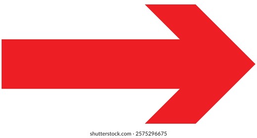 Thick, red arrow pointing right. Long, straight-line arrow icon. flat style Arrow symbol. Graphic illustration for direction symbols, up and down signs. Vector horizontal arrow variation. EPS 10