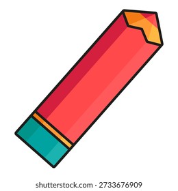 Lápis vermelho grosso com borracha de desenhista. Ferramenta para treino de desenho. Sombras traçadas futuristas e vetor de destaques isolados no fundo branco