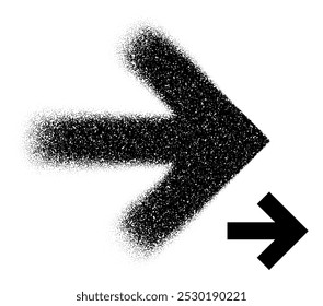 A thick right-pointing arrow created in both scattered dot art and solid black styles, symbolizing direction. Vector illustration.