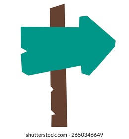 Thick right-pointing wooden arrow sign with a bold shape. Ideal for adventure games, outdoor maps, or signage in flat cartoon style.