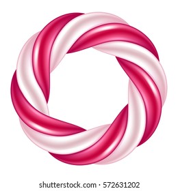 Thick round swirl candy cane background border. Hard candy frame. Vector illustration