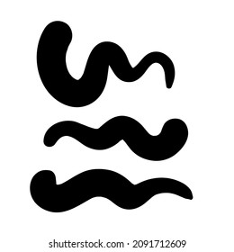 Thick rounded strokes. Black color. Uneven waves. Vector illustration, flat design