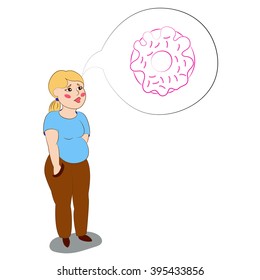 thick, sad girl thinking about a donut