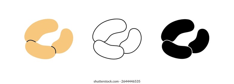 Conjunto de ícones de salsichas grossas. Enchidos frescos crus. Ilustração vetorial.