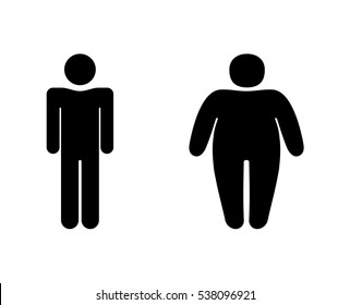 thick and slender people, stick figure set silhouette thin and fat men