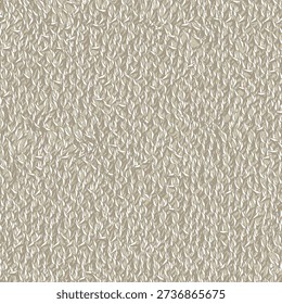 Thick, soft and fluffy textile material, made of natural or synthetic fiber. A kind of worn-out plush carpet. Greige floor rug texture. Abstract seamless. Vector artwork.