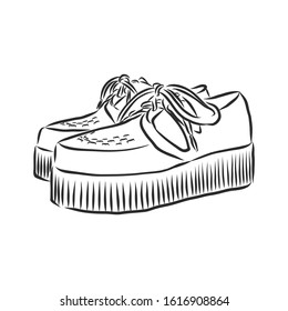 thick soled shoes, vector sketch illustration 