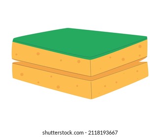 Thick sponge for dishes. Double-sided foam with an abrasive layer. Flat vector illustration.