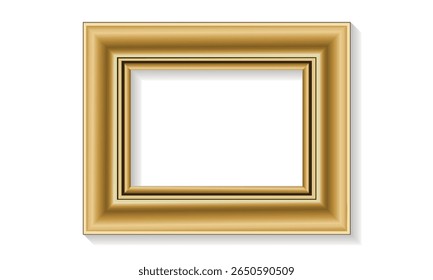 Dicker quadratischer goldener Bilderrahmen mit Schattenform. Vektorgrafik einzeln auf weißem Hintergrund