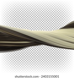 Thick strong women's coloring hair twisted into a plait. Vector 3D isolated illustration on transparent background.