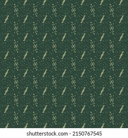 Thick textile material made of wool or cotton, in shades of dark and light green, with a pattern consisting of broken stripes and a kind of slashes aligned vertically. Abstract vector.
