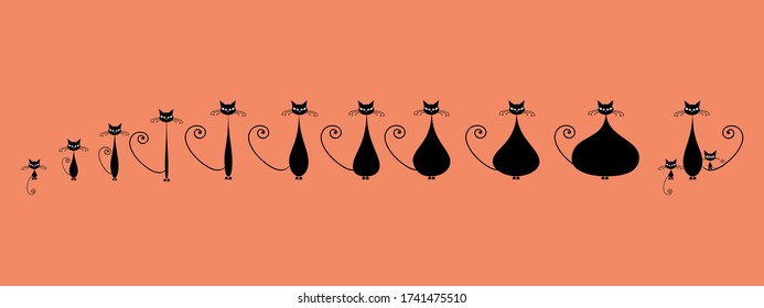 Thick and thin cat. Pregnant cat stage. Vector illustration