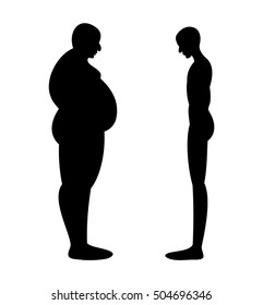 thick and thin men stand opposite each other silhouettes isolated on white background