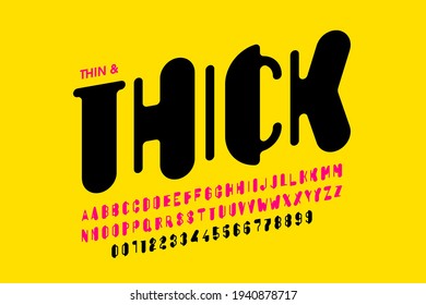 Thick and thin styles font combined together, typography design, alphabet letters and numbers vector illustration