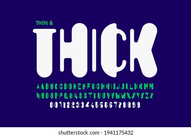 Thick and thin styles font combined together, typography design, alphabet letters and numbers vector illustration