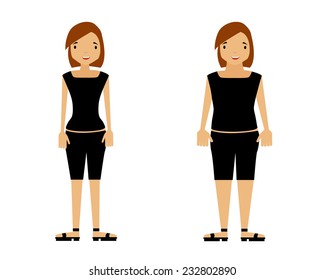 Thick and thin woman on a white background. Vector illustration