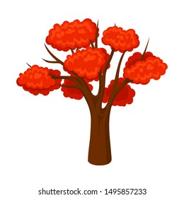 Thick tree with a red crown. Vector illustration on a white background.