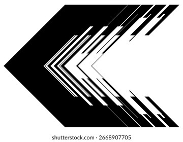 Flecha rayada de Vector grueso, negro sobre fondo blanco. Elemento de diseño de carreras para la carrocería del coche, barco, ropa deportiva, juguete. Puntero, dirección. Patrón deportivo. Vector de fondo. Vuelo, velocidad