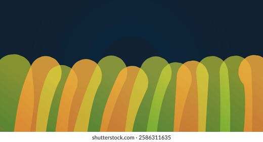 Thick vertical row of colorful translucent curved 3d shapes, layers. Contrast of colored and dark solid space for your text. Multi purpose template, abstract background for websites, landing pages.