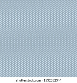 Thick woolen fabric with ruffled and wavy stripes oriented oblique. Cotton cloth in two shades of blue. Twill texture. Blanket. Coverlet. Towel. Shawl. Upholstery. Vector illustration.