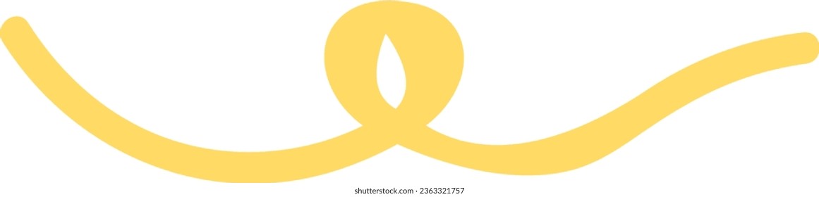 Thick yellow line drawn by hand with felt tip pen. Careless arbitrary ballpoint line twisted into loop. Abstract design decoration element. Simple flat vector symbol isolated on white background