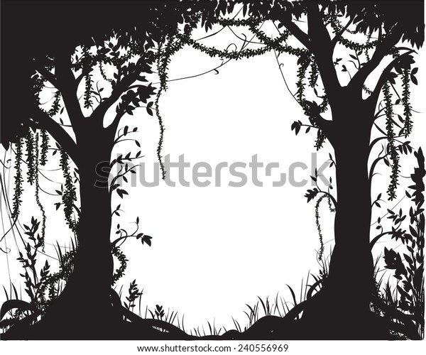 深い妖精の森のシルエット ジャングルの影 のベクター画像素材 ロイヤリティフリー