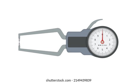 Thickness gauge with arrow indicator. Thickness measuring tool. Vector illustration.