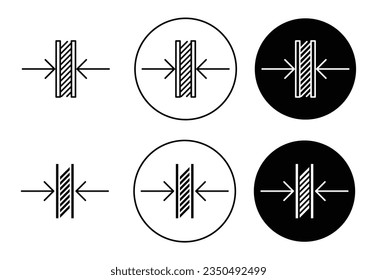 Thickness icon set. thin sign. thick layer vector symbol in black filled and outlined style.