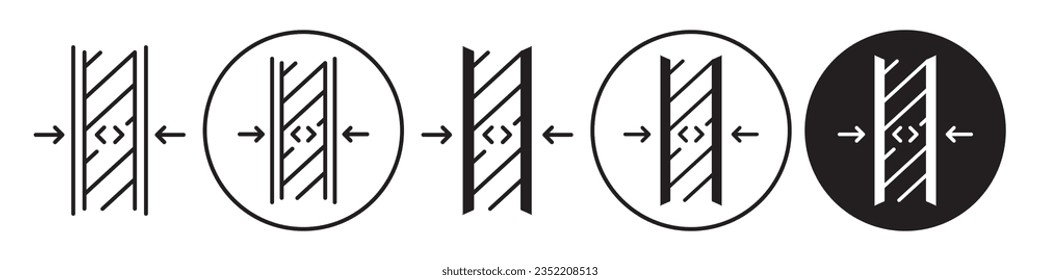 Thickness Icon. Symbol of product sheet wall measuring gauge tool. Vector set of package material dimension or heaviness scale. Flat outline of wooden plywood  width or length coarseness logo sign