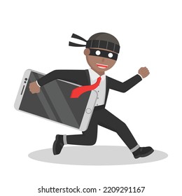 thief african stealing big smartphone design character on white background