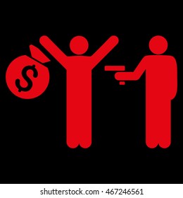 Thief Arrest icon. Vector style is flat iconic symbol with rounded angles, red color, black background.