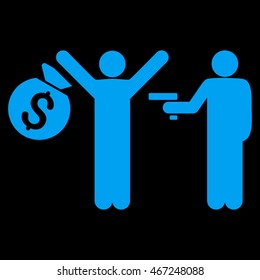 Thief Arrest icon. Vector style is flat iconic symbol with rounded angles, blue color, black background.