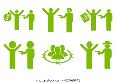 Thief Arrest vector icons. Pictogram style is eco green flat icons with rounded angles on a white background.