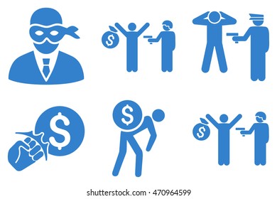 Thief Arrest vector icons. Pictogram style is cobalt flat icons with rounded angles on a white background.